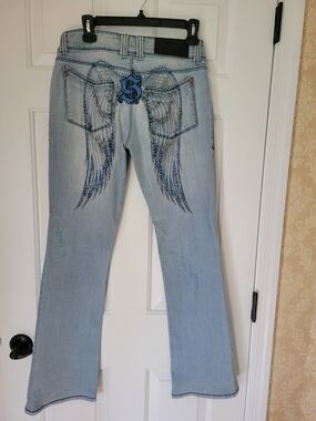 Vintage Sinful Light Blue Angel Wings Jeans